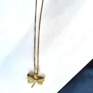 20" gold neclace with dragonfly ornament,, can also be a pin